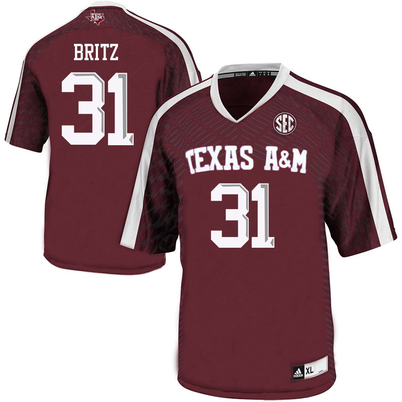 Men #31 Reinard Britz Texas A&M Aggies College Football Jerseys Sale-Maroon
